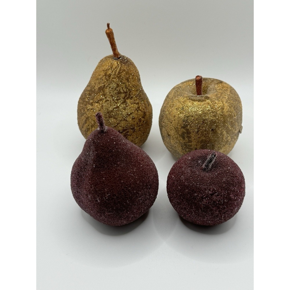 Vintage Sparkly Sugar Coated Apple Pear Fruit Bowl Display Fruit Lot Of 4